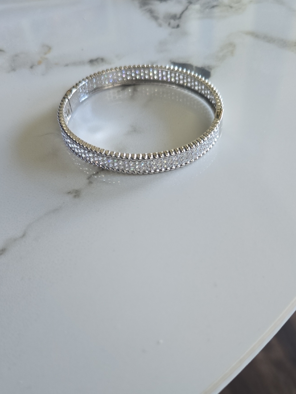Silver Crystal Pave Bangle Bracelet - Elegant Sparkle